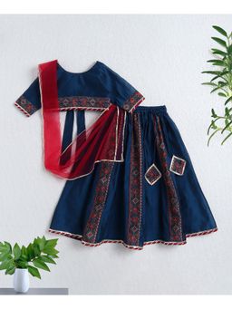 The Magic Wand - Girls Teal Floral Choli With Lehenga And Dupatta