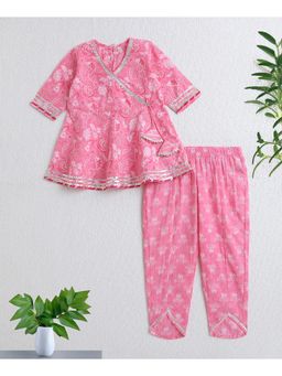 The Magic Wand - Girls Pink Floral Kurti With Dhoti Pant
