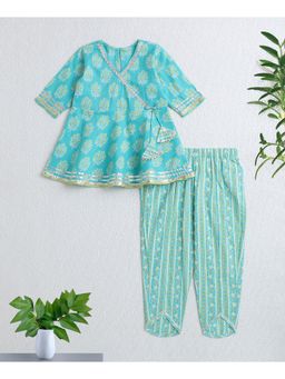 The Magic Wand - Girls Blue Floral Kurti With Dhoti Pant