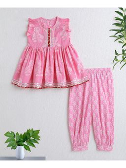 The Magic Wand - Girls Pink Floral Kurti With Pant