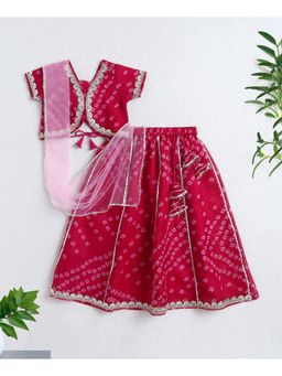 The Magic Wand - Girls Pink Printed Choli With Lehenga And Dupatta