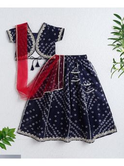 The Magic Wand - Girls Navy Blue Printed Choli With Lehenga And Dupatta