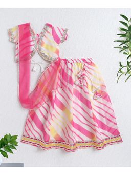 The Magic Wand - Girls Pink Stripes Choli With Lehenga And Dupatta