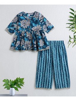 The Magic Wand - Girls Blue Floral Top With Palazzo