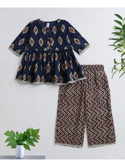 The Magic Wand - Girls Navy Blue Printed Top With Palazzo