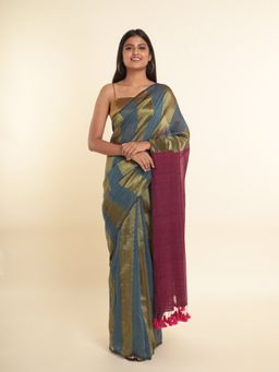 Suta - Blue Stripes Cotton Blend Saree