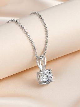 Ornate Jewels - 925 Silver 1 Carat American Diamond Solitaire Pendant With Chain For Women & Girls