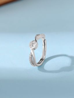 Ornate Jewels - 925 Silver American Diamond Solitaire Adjustable Ring for Women & Girls