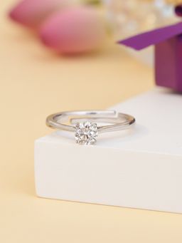 Ornate Jewels - 925 Silver 1 Carat American Diamond Solitaire Adjustable Ring for Women & Girls