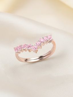 Ornate Jewels - 925 Silver Pink American Diamond Adjustable Chevron Ring for Women and Girls (Free Size)