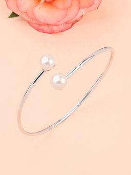 Ornate Jewels - 925 Silver 8 Mm Freshwater Pearl Flexible Bangle for Women & Girls