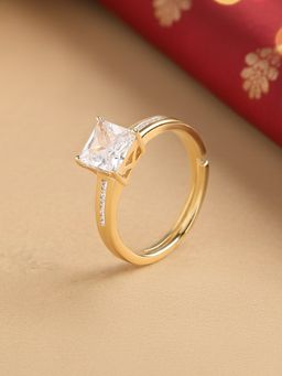 Ornate Jewels - 925 Silver 18K Gold Plated 2 Carat American Diamond Adjustable Ring for Women & Girls (Adjustable)