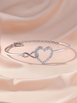 Ornate Jewels - 925 Silver Round White American Diamond Infinity Heart Bangle For Women & Girls (2.6)