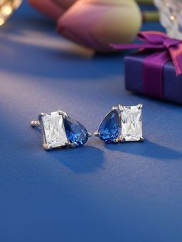 Ornate Jewels - Toi Et Moi 925 Silver Blue Sapphire Stud Earring for Women & Girls (Free Size)