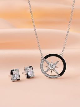 Ornate Jewels - Enamel 925 Silver American Diamond Necklace With Earring Set for Women & Girls (One Size)