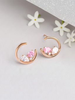 Ornate Jewels - 925 Silver 18K Rose Gold Plated Pink CZ Moon Stud Earring for Women & Girls