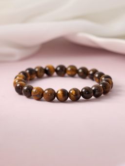 Ornate Jewels - Unisex Round Tiger Eye Beads Stretchable Bracelet