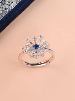 Ornate Jewels - 925 Silver Round Blue Sapphire Sparkles Adjustable Ring for Women & Girls
