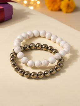 Ornate Jewels - Riverstone and Pyrite Beads Bracelet Combo Set For Girls & Boys