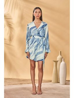 Masaba - Blue Rhythmic Curves Playsuit with Belt (Set of 2)