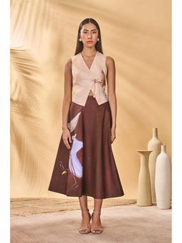 Masaba - Beige Hidden Within Swing Skirt with Waist Coat (Set of 2)