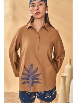 Masaba - Brown Tan Trellis Palm Embroidered Top