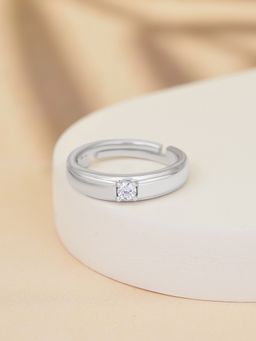 Ornate Jewels - 925 Silver 0.2 Carat American Diamond Solitaire Adjustable Ring for Women & Girls