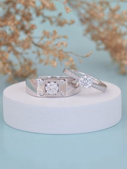 Ornate Jewels - 925 Silver American Diamond Adjustable Couple Ring For Men & Women