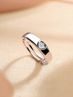 Ornate Jewels - 925 Silver 0.2 Carat American Diamond Heart Adjustable Ring For Women & Girls