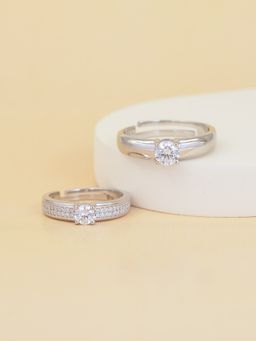Ornate Jewels - 925 Silver American Diamond Adjustable Couple Ring For Men & Women