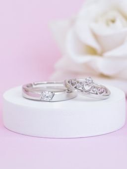 Ornate Jewels - 925 Silver American Diamond Adjustable Couple Ring for Men & Women