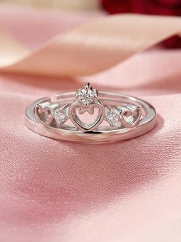 Ornate Jewels - 925 Silver American Diamond Crown Tiara Adjustable Ring For Women & Girls