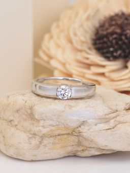 Ornate Jewels - 925 Silver 1 Carat American Diamond Solitaire Adjustable Ring For Men & Boys
