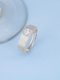 Ornate Jewels - 925 Silver 1 Carat American Diamond Adjustable Wedding Ring For Men & Boys