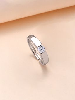 Ornate Jewels - 925 Silver 1 Carat American Diamond Adjustable Solitaire Ring for Men & Boys
