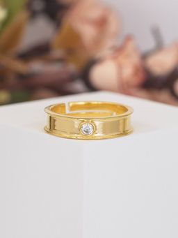 Ornate Jewels - 925 Silver 18K Gold Plated 0.2 Carat American Diamond Adjustable Ring For Men & Boys
