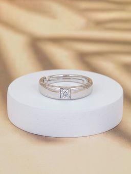 Ornate Jewels - 925 Silver 0.5 Carat Round American Diamond Adjustable Solitaire Ring For Men & Boys