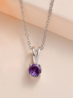 Ornate Jewels - 925 Silver 0.50 Carat Purple Amethyst Solitaire Pendant With Chain For Women & Girls