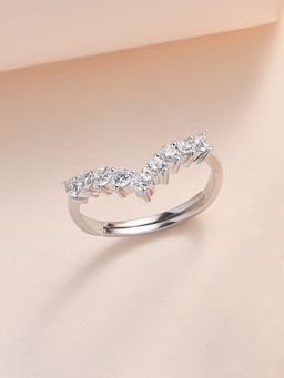 Ornate Jewels - 925 Silver American Diamond Chevron Adjustable Ring for Women and Girls (Adjustable)