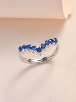 Ornate Jewels - 925 Silver Synthetic Blue Sapphire Chevron Adjustable Ring for Women and Girls (Adjustable)