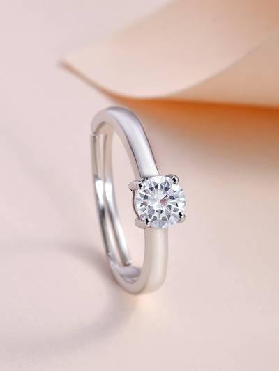 925 Silver 0.8 Carat American Diamond Adjustable Solitaire Ring for Women & Girls