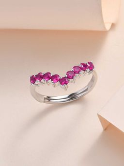 Ornate Jewels - 925 Silver Red Ruby Adjustable Chevron Ring for Women and Girls (Free Size)