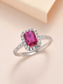 Ornate Jewels - 925 Silver Synthetic Red Ruby Adjustable Party Ring for Women and Girls (Free Size)