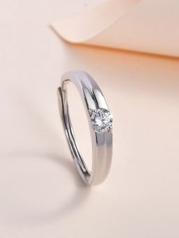 Ornate Jewels - 925 Silver American Diamond Solitaire Adjustable Ring for Women and Girls (2.5)