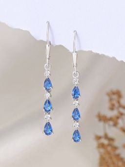 Ornate Jewels - 925 Silver Blue Sapphire Linear Dangler Earring for Women and Girls
