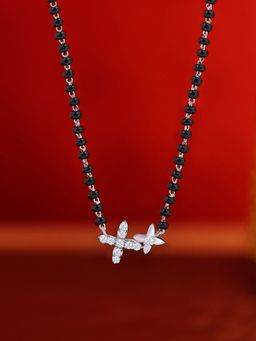 Ornate Jewels - 925 Silver Round White American Diamond Floral Adjustable Mangalsutra for Women