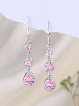 Ornate Jewels - 925 Silver Pear Pink American Diamond Dangle Earring for Women and Girls