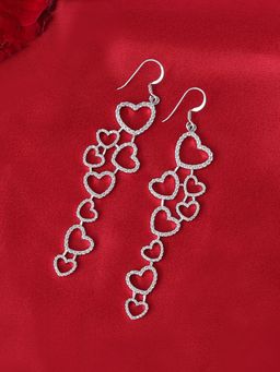 Ornate Jewels - 925 Silver White American Diamond Hearts Dangle Earring For Women & Girls