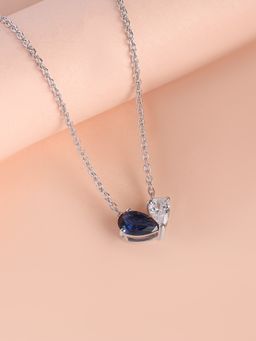 Ornate Jewels - 925 Silver Blue Sapphire Toi Et Moi Necklace For Women & Girls