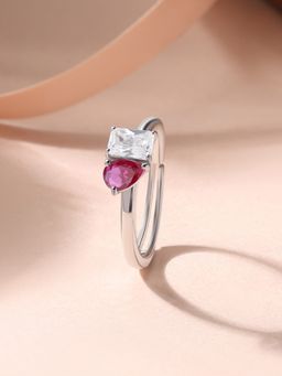 Ornate Jewels - 925 Silver Pear Red Ruby Toi Et Moi Adjustable Ring For Women & Girls (Adjustable)
